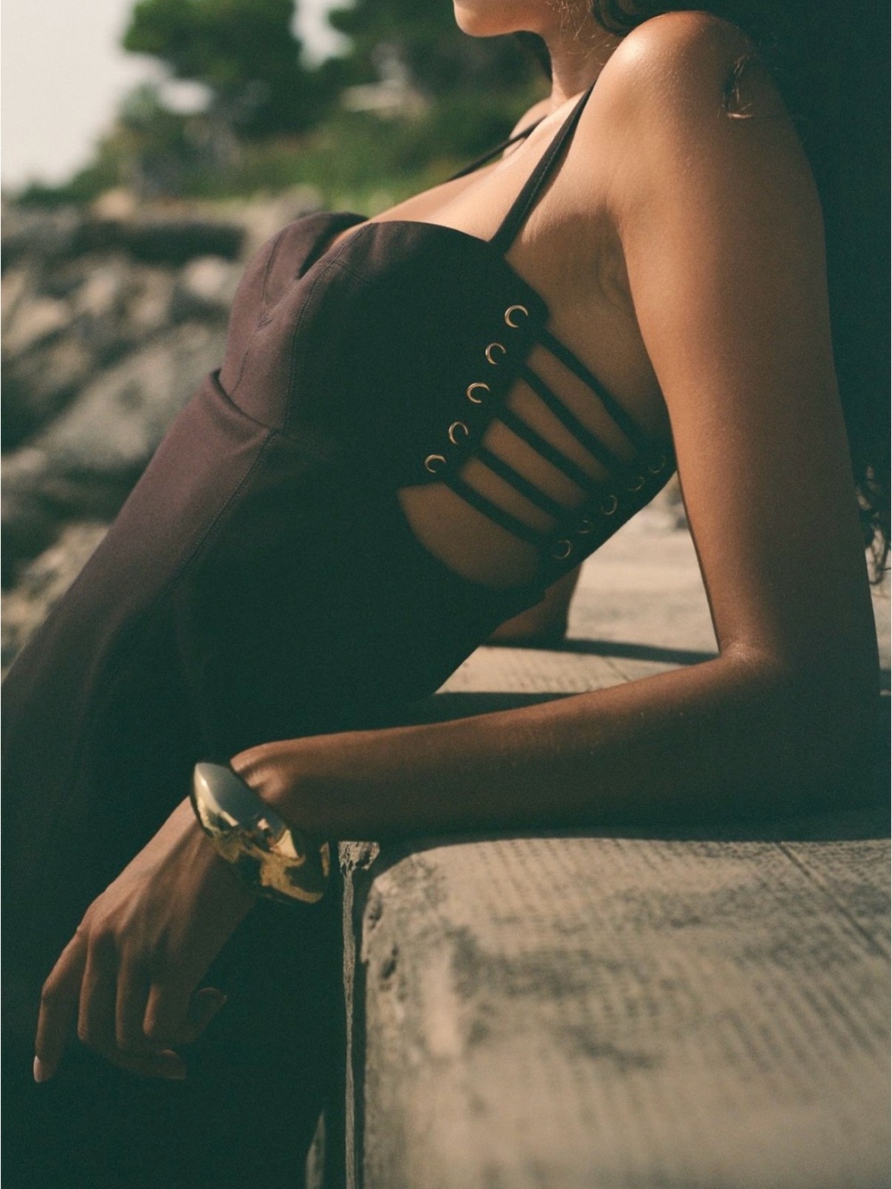 Anthropologie Maeve Corset Knee length sexy black dress XL NWT